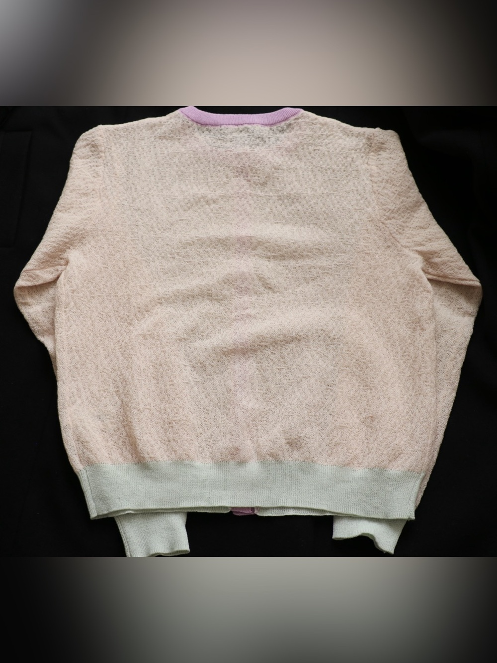 Zara Open Knit Colorblock Cardigan Cream Purple Mint NWOT Medium - Picture 3 of 4